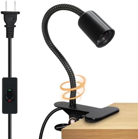 E26/E27 Clip-On Bulb Holder With 7.2Ft Switch Cable - Flexible Desk Lamp With Metal Clip, 9MM&35CM Thickened Lengthened Gooseneck Clamp Light Socket for Bedside Table
