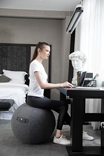 Sitting Ball Chair for Office and Home, Pilates Exercise Yoga Ball with Cover for Balance, Stability and Fitness, Ergonomic Posture Exercise Ball Seat with Handle and Pump
