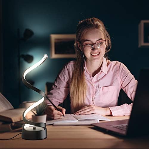 NUÜR Black Spiral LED Table Lamp, Dimmable Bedside Lamp, 15.8 Inch