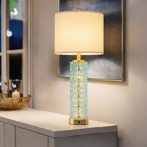 Oneach 27.75" Coastal Blue Table Lamps Set of 2 with Nightlight for Bedside