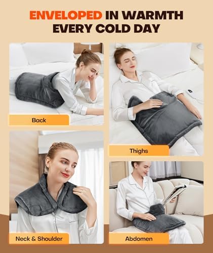 Graphene-Infused 1Min Fast Heating Pad, Deeper Muscle Relief Weighted Heating Pads for Neck and Shoulders and Back, Heated Wrap with 6 Heat Options 4 Auto Timer, Surprise for Men Women Mom Christmas