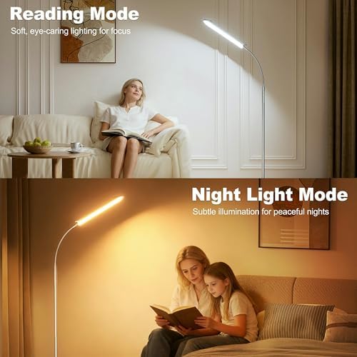 Yikuneng Dimmable LED Floor Lamp, Super Bright Reading Lamps Floor Standing lamp with Remote & Touch Control, Stepless Dimming & 2700K-6500K Color Temperature, for Living Room Bedroom Office, Silver