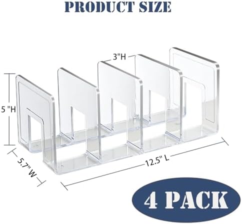 4 Pack Clear Acrylic File Organizer, Purse Organizer, File Sorter Desktop File Folder Organizer for Book, Envelopes, Mail, Document, Notebook, Office Supplies, Handbag