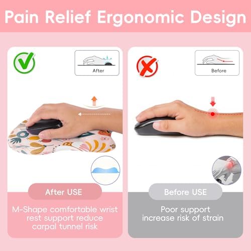 Upgrade Ergonomic Mouse Pad,Non Slip Mousepad Wrist Rest Support for Office, Computer, Laptop & Mac(B-Pink Floral)