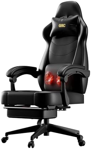 Gaming Chair, Ergonomic Computer Chair with Lumbar Massage & Heat, Video Game Chair with Silent Casters, 3D Adjustable Backrest, Thickened Seat, PU Leather, Hidden Footrest (63-77in)