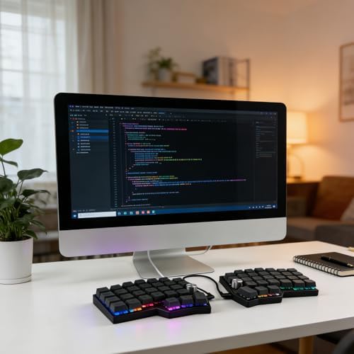 4×6 Corne Layout with knobs CORNE Wired Ergonomic Mechanical Keyboard,60% Orthol inear Layout,Hot-swappable,RGB,Vial remapping Support,pre-lubed Linear switches (Silent Switch)
