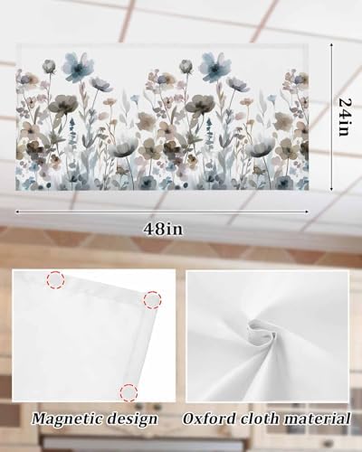 Fall Flower Magnetic Fluorescent Light Covers for Ceiling Lights 2 x 4 Feet, Watercolor Floral Herb Blue Brown Office Classroom Kitchen Drop Ceiling Light Covers Lighting Filters Shade Panel 1 Pack