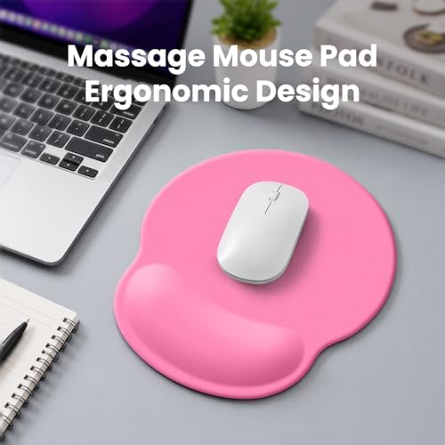 Pink Mouse pad with Wrist Rest,Relieving Pain Memory Foam Computer pad, Ergonomic Desktop Mouse, Silicone Material Mouse pad, with Non-Slip PU Base (Pink)