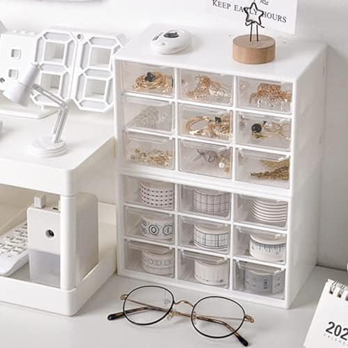 Small Drawer Organizer for Desk, 7.1" x 3. 8" x 4.6" Mini Desktop Drawer Organizer with 9 Clear Drawers, Plastic Desktop Craft Storage Box for Desk Office School Home (White)