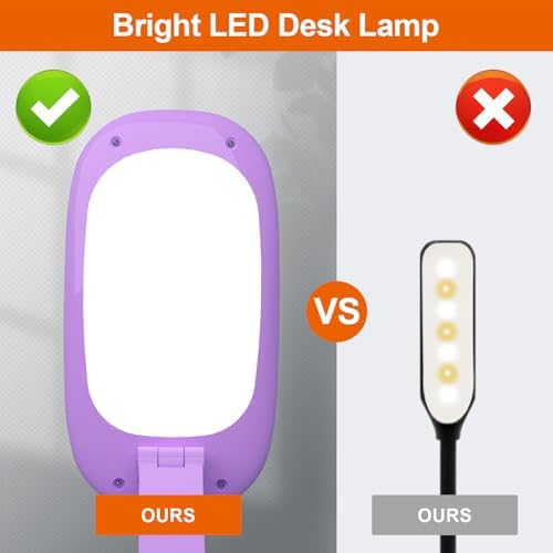 Akejrym LED Desk Lamp for Office Home & Battery Operated Lamp Rechargeable Lamp Foldable & Portable Light, [2-Fold Bracket] 3 Brightness Dimmable Small Desk Lamp Wireless Reading Lamp (Purple)