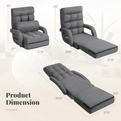 GIANTEX Folding Floor Chair with 6-Position Adjustable Backrest (Grey)