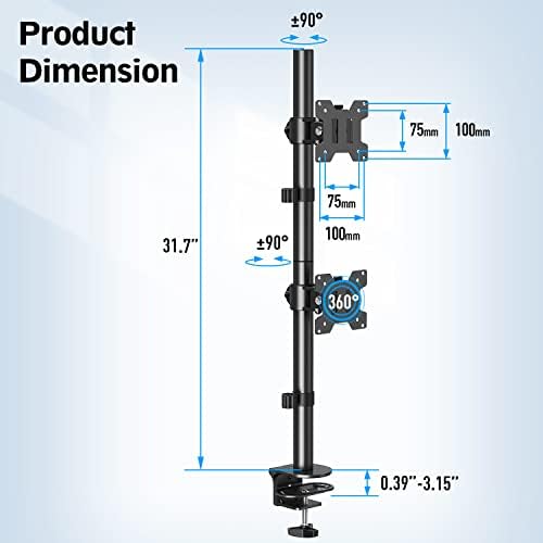 MOUNTUP Dual Monitor Stand, Vertical Monitor Mount for 2 Max 32 inch Stack Screen Monitors, Height Adjustable, Swivel, Tilt Monitor Desk Mount with C Clamp Grommet Base, Home Office