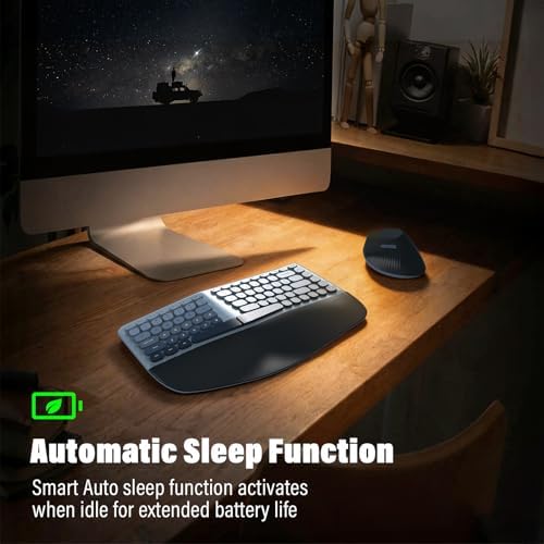 MOFII Wireless Ergonomic Keyboard and Mouse Combo, Split Curved Keyboard with Wrist Rest, Vertical Mouse, 2.4G, for PC Laptop Desktop Mac- Blue Gradient Colorful