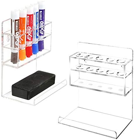 MyGift Acrylic Dry Erase Marker Holder, 5 Marker & Eraser Rack Set of 2