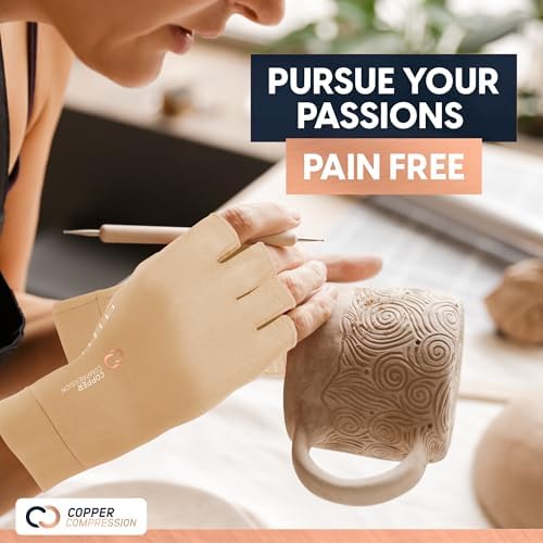 Copper Compression Arthritis Gloves | Fingerless Arthritis Carpal Tunnel Pain Relief for Men & Women | Hand Support Wrist Brace for Neuropathy, Rheumatoid, Tendonitis, Swelling, Crocheting,Typing (XS)