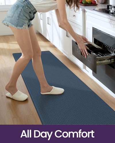 DEXI Kitchen Floor Mats Cushioned Anti Fatigue, 17x29+17x59 Dark Blue