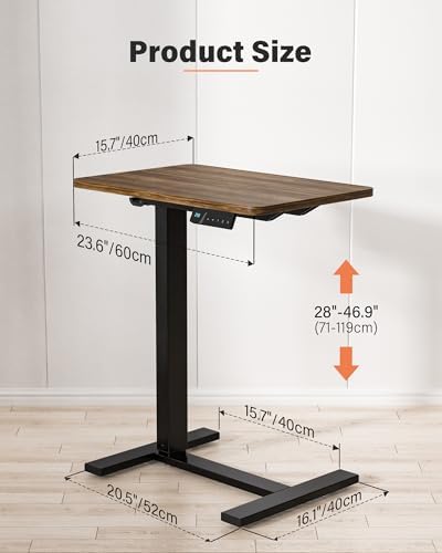FiCiHi 28 Inch Small Electric Standing Desk, Adjustable Mobile Laptop Desk