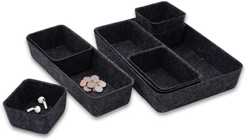 Welaxy Minimalist Felt Desk Drawer Organizer 8-Piece Charcoal Storage Bins