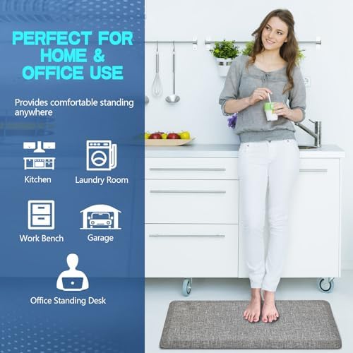 Anti Slip 3/4 inchs Anti Fatigue Kitchen Floor Mat, Ergonomic Comfort Standing Mat, Waterproof Kitchen Runner for Home, Kitchen, Office, Laundry, Garage (Light Gray, 17.3" x 28" -0.75")