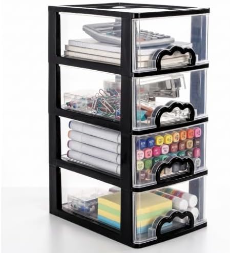 Cididu Desktop Organizer with 4 Drawers, Clear Plastic Storage Drawer Unit, Small Desk Organizer Storage Box, Durable Storage Bin Container Case for Countertop Stationery Pens Makeup Office Supplies
