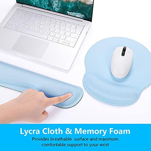 Dapesuom Keyboard Wrist Rest and Mouse Pad with Wrist Support, Memory Foam Cushion for Keyboard and Mouse Set, Ergonomic Desktop Pad Rests with Non Slip Base for Easy Typing & Pain Relief, Sky Blue