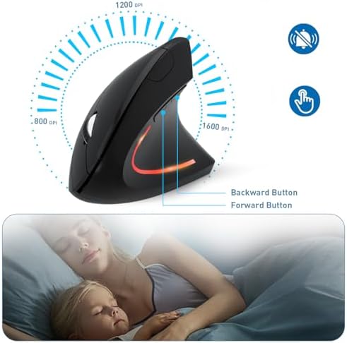 Wireless Ergonomic Mouse, 2.4G Wireless Vertical Ergo Mouse, 800/1200/1600 Adjustable DPI,6 Buttons Ergonomic Mouse for Laptop/MacBook/PC/Desktop-Black
