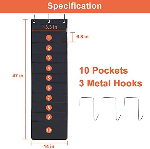 HAOHAN 10 Pockets Over Door Hanging Wall File Organizer, Oxford Cloth Storage Pocket Chart for Magazines, Pens, File Folders in Office and School