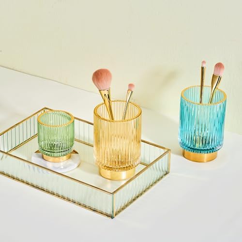 Makeup Brush Organizer, Toothbrush Holder, Desk Pen Pencil Holder, Multifunctional Vintage Glass Brush Cup (S/Green/A3-11-US)