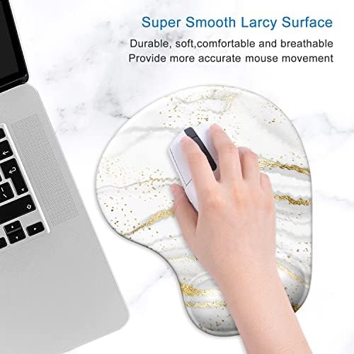 ITNRSIIET Ergonomic Mouse Pad with Gel Wrist Support Wrist Rest Smooth Surface Non-Slip PU Base Comfortable Office Supplies Pain Relief, 9.5 x 8 inches, Gray Gold Marbling