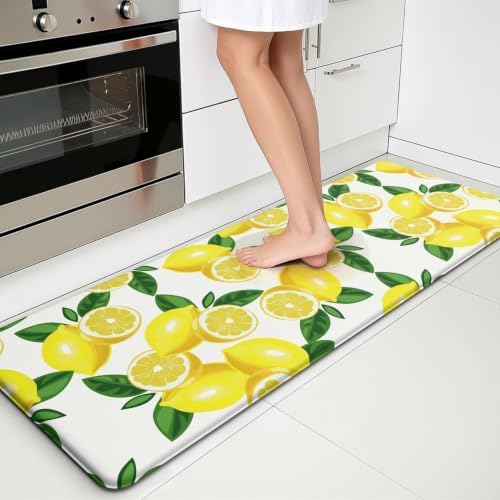 Lemon Kitchen Decor Kitchen Mat, Cushioned Anti Fatigue, Non-Slip