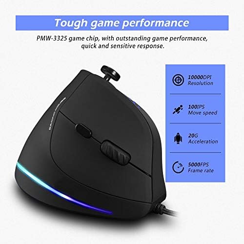 Vertical Mouse, Ergonomic USB Wired Vertical Mouse with [5 D Rocker] [10000 DPI] [11 Programmable Buttons], RGB Gaming Mouse for Gamer/PC/Laptop/Computer