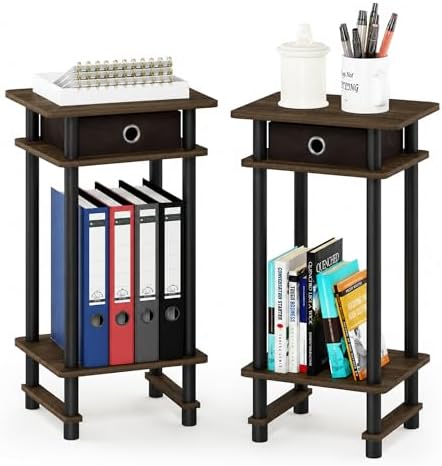 Furinno Turn-N-Tube Toolless Set of 2 Side Table, 3-Tier, Brown Walnut