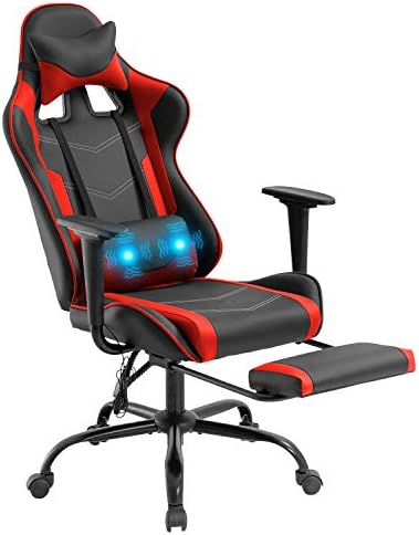 Ergonomic PU Leather Massage Chair with Footrest/Armrest/Lumbar Support for Adults Racing Style Big and Tall Gaming/Work/Study Chairs