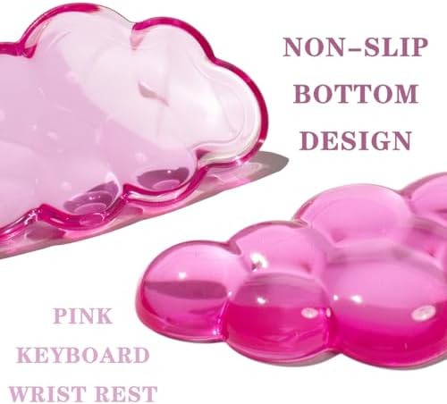 Clear Gel Wrist Rest for Keyboard and Mouse, Pink Cloud Wrist Rest Set, Cute Ergonomic Silicone Wrist Rest for Keyboard 60%/68%/75%,Valentines Day Gift (Cloud)