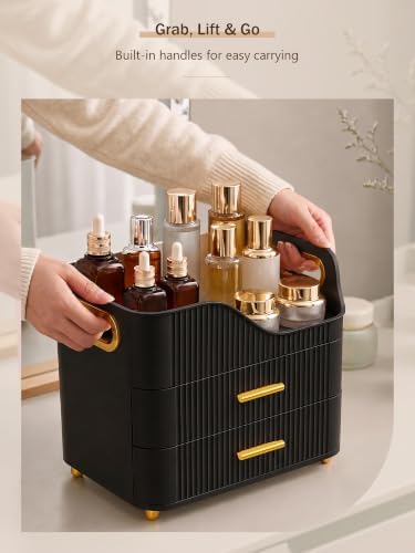 Booklov Large Makeup Organizer for Vanity, Bathroom Countertop, Black