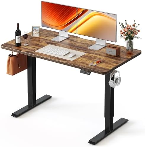 FEZIBO Standing Desk 55 × 24 Inch Electric Height Adjustable, Rustic Brown