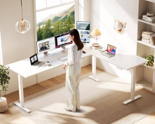 Casaottima 79 Inch L Shaped Electric Standing Desk, Home Office, White