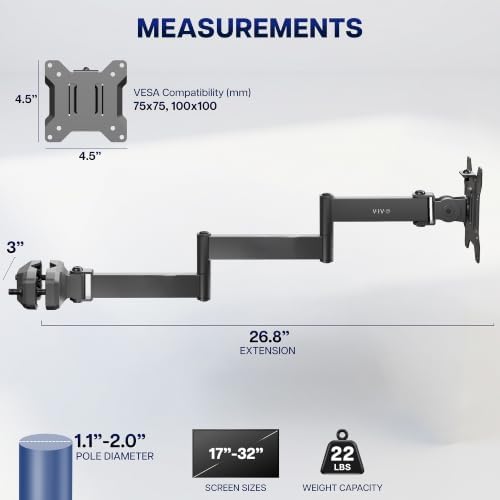VIVO Black Long Pole Mount Monitor Arm
