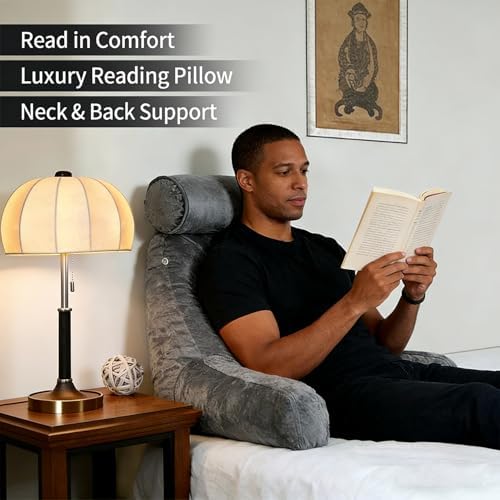 Reading Pillow for Adults Sitting Up in Bed, Backrest with Arms