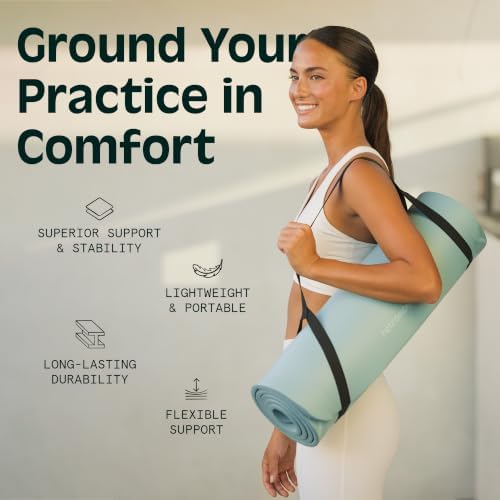 Retrospec Solana Yoga Mat 1" Thick w/Nylon Strap for Men & Women - Non Slip Exercise Mat for Home Yoga, Pilates, Stretching, Floor & Fitness Workouts