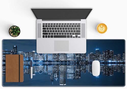 Gaming Mouse Pad, Large Mouse Pads for Desk, Non-Slip Rubber Base Mousepad, Keyboard Mouse Mat, Desk Pad with Stitched Edges, 31.5x11.8inch, Chicago Skyline