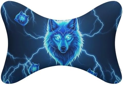 Car Neck Support Pillow Blue Wolf Wild Animals 2 Pcs Adjustable Strap Memory Foam for Car Airplane Home