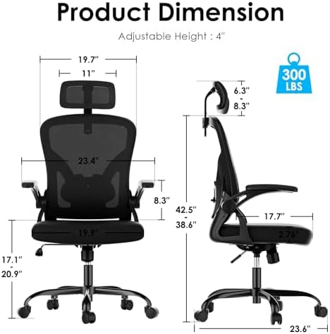Farini Ergonomic Office Chairs with Headrest, Set of 4, Black & Black