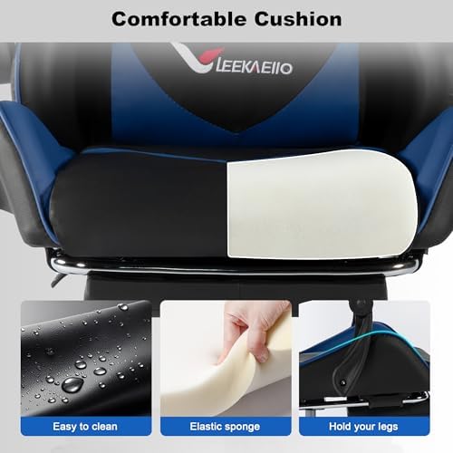 Gaming Chair for Adults, Ergonomic Computer Gaming Chair with Footrest & Lumbar Support, Height Adjustable 360° Swivel Reclining Home Office Desk Chair(Black & Blue)