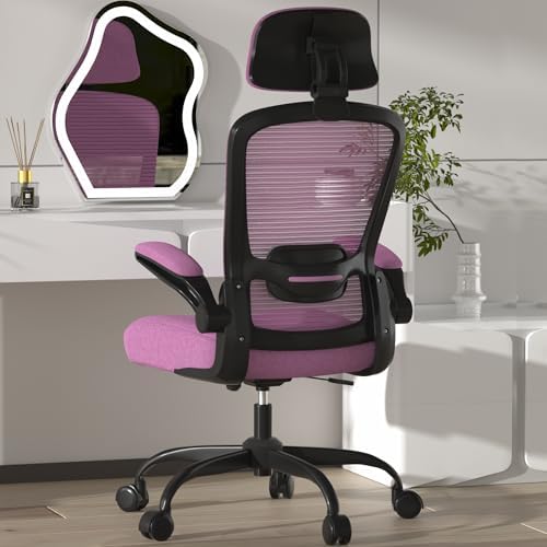 Mimoglad Office Chair, High Back Ergonomic Desk Chair with Adjustable Lumbar Support and Headrest, with flip-up Armrests for Guitar Playing, 5 Years Warranty (Modern, Orchid(Black Frame))