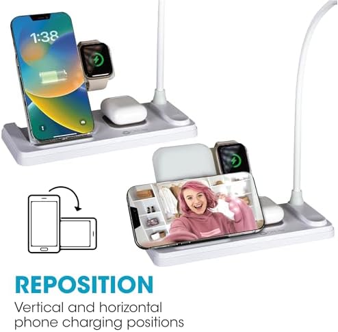 OttLite LED Desk Lamp with Multi-Device Wireless Charging Station, White