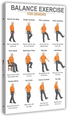 Balance Exercises for Seniors Senior Balance Exercise Chart for Adults Chair Exercise Charts Canvas Poster Bedroom Decor Room Decor Frame 20x30inch