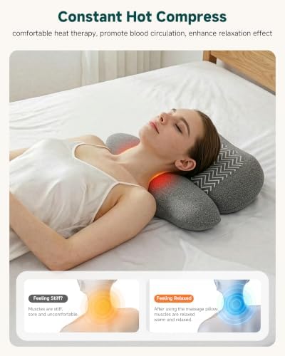 Snailax Cordless Cervical Neck Massager Pillow with Gentle Heat, Grey