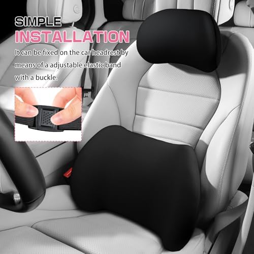 2PCS Car Neck Pillow and Lumbar Support Pillow Set, Ergonomic Memory Foam Back & Neck Support Pillows for Car Seat, Office Chair, Driver Head & Back Cushion and Pain Relief (Black)