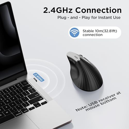Uineer Ergonomic Vertical Mouse, 2.4G Wireless Mouse, Rechargeable, 4-DPI